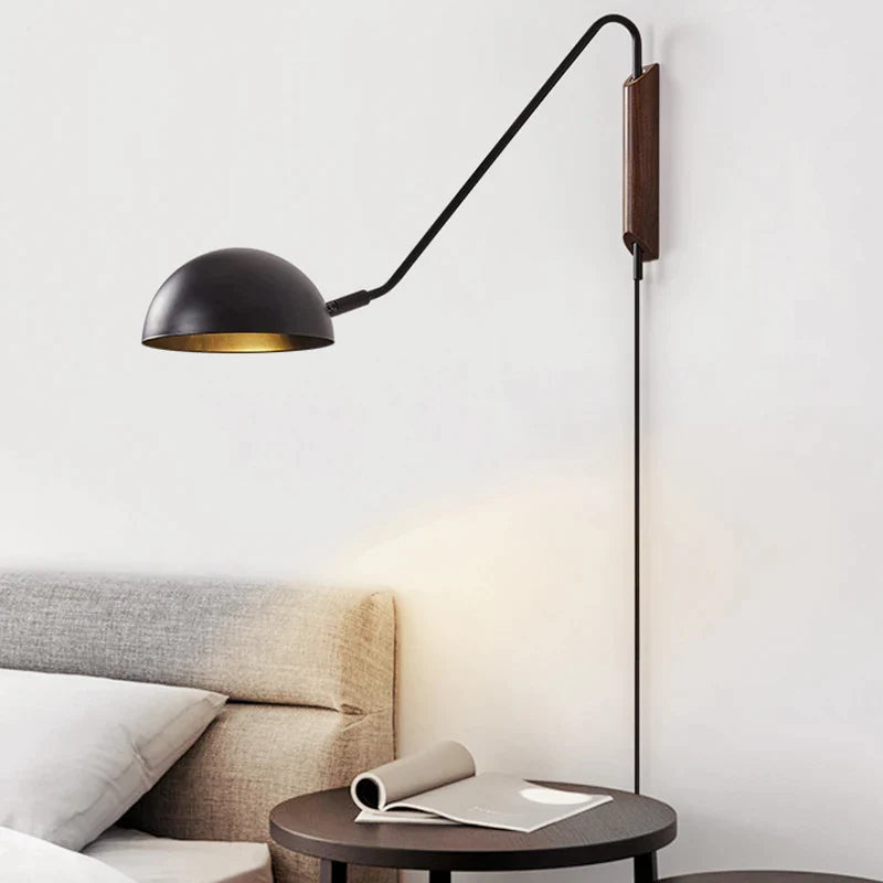 Afralia™ Nordic Swing Arm Wall Sconce Black White Iron Lampshade E27