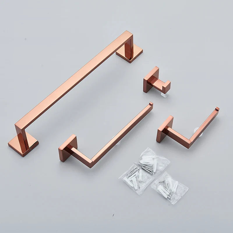 Afralia™ Rose Gold Bathroom Hardware Set: Robe Hook, Towel Bar, Holder, Ring