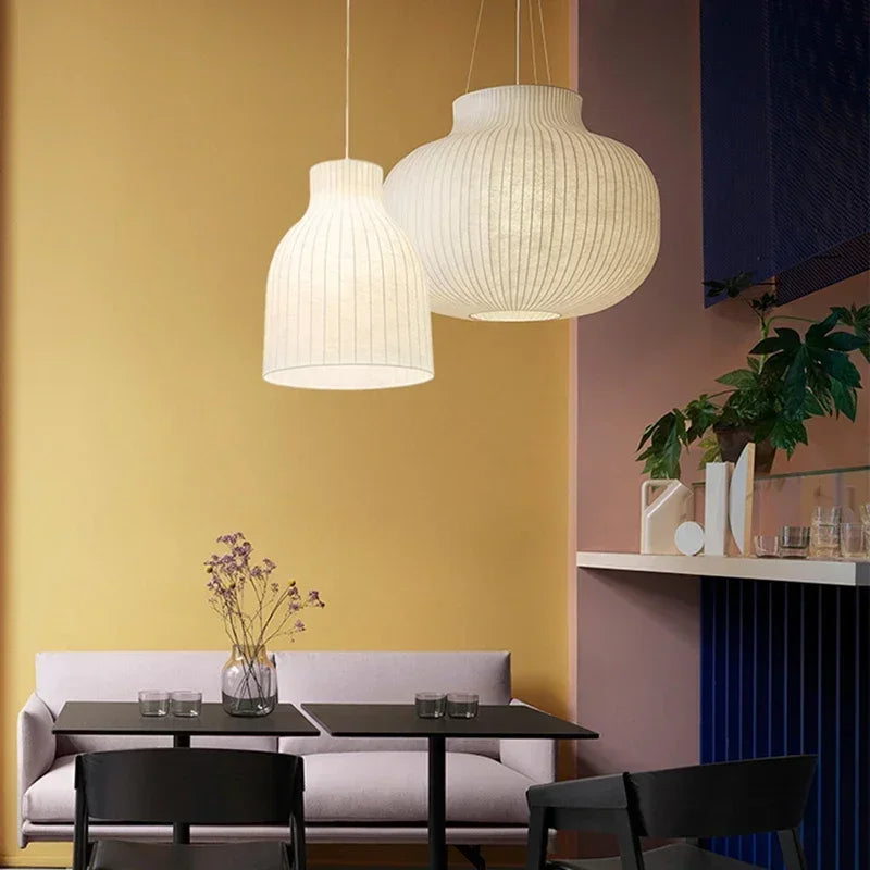 Afralia™ Japanese Nordic Design LED Silk Pendant Lights for Living Room and Restaurant