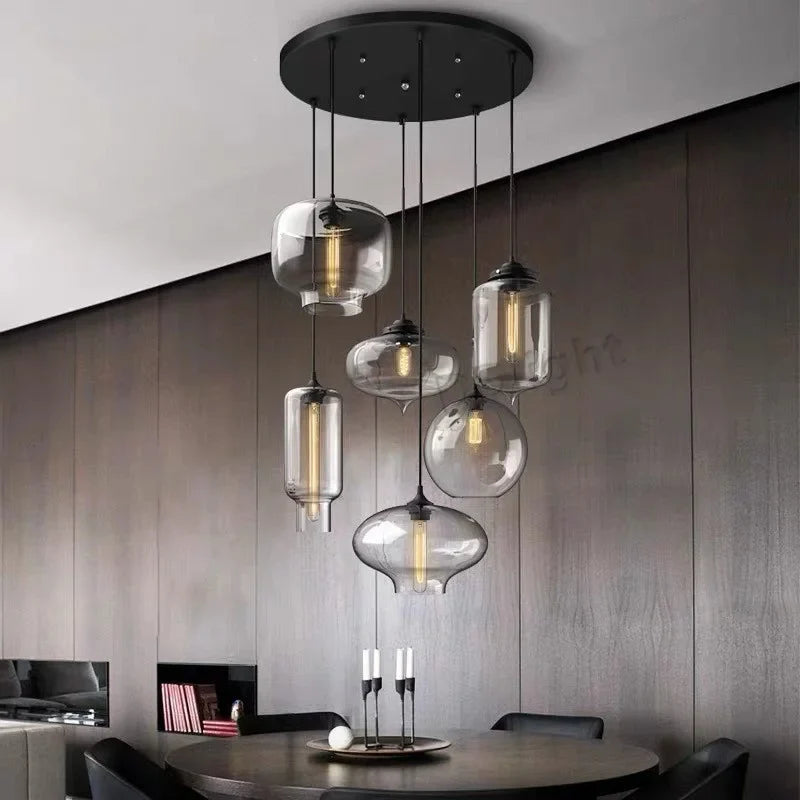 Afralia™ Glass Pendant Chandelier E27 Ceiling Light for Living Dining Kitchen Bedroom