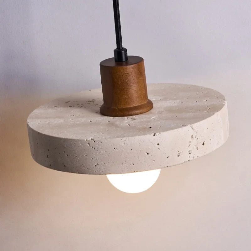 Afralia™ Yellow Travertine LED Pendant Lights Wood Wire Adjustable Indoor Decor Hang Lamp
