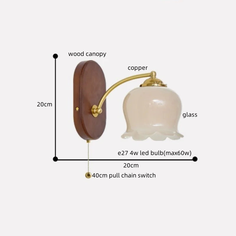 Afralia™ LED Japanese Style Wall Lights Copper Wood Bedside Lamp for Home Bedroom