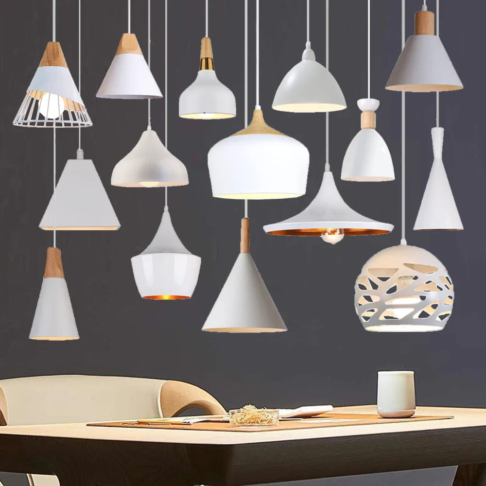 Afralia™ White Industrial LED E27 Pendant Light for Modern Home Kitchen Decor