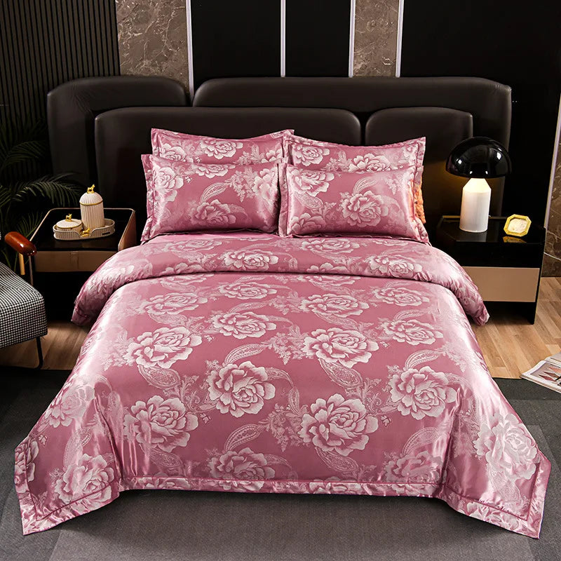 Afralia™ Satin Jacquard Bedding Set | 4Pcs Double Size Bedclothes
