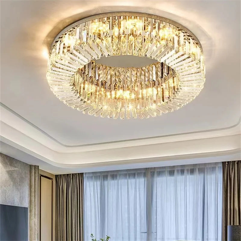 Afralia™ Modern Crystal LED Chandelier Chrome & Gold Ceiling Lamp for Living Room Decor