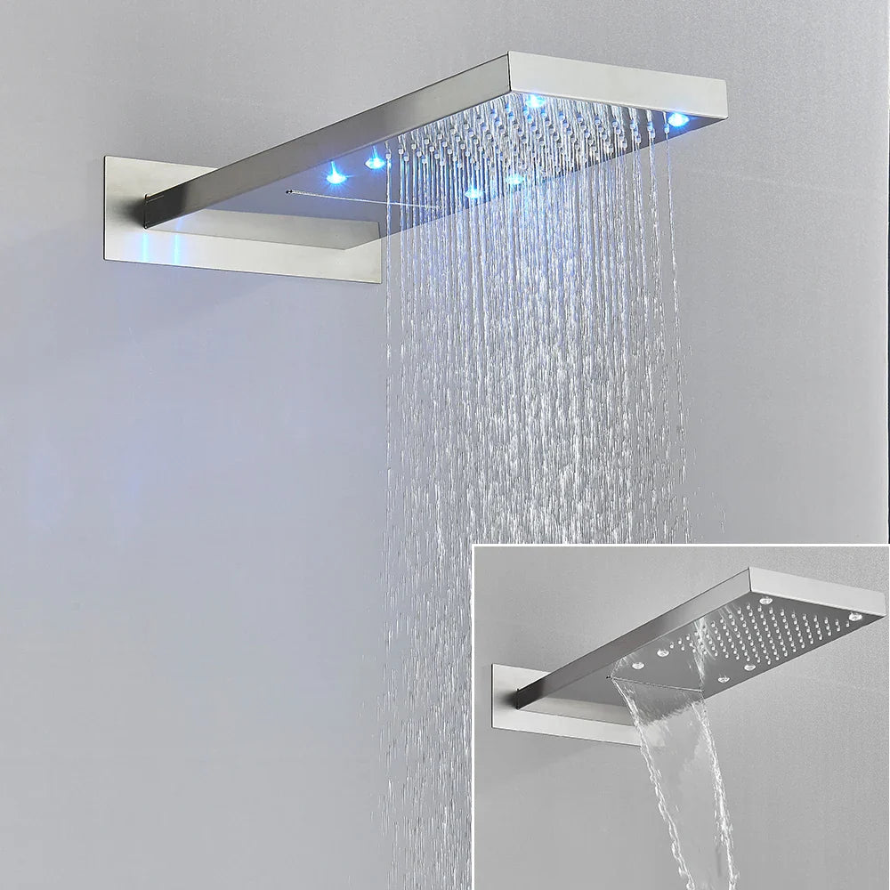 Afralia™ LED Waterfall Shower Head 54*22CM Square Wall Mount Bathroom Faucet