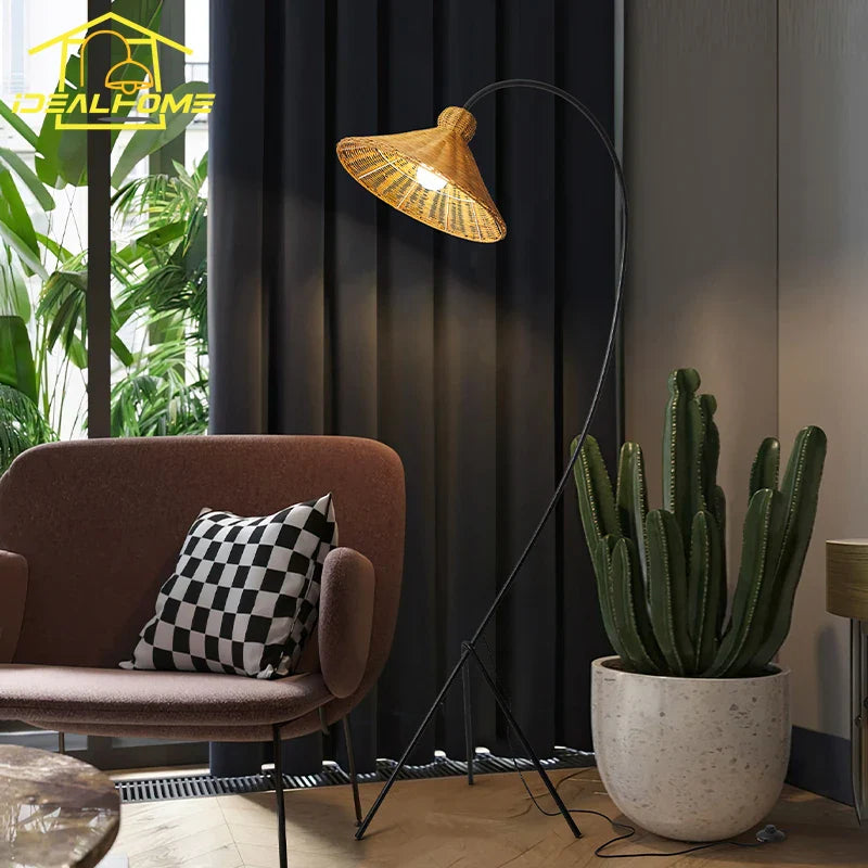 Afralia™ Rattan Weaving Floor Lamp LED Minimalist Design for Living Room Bedroom