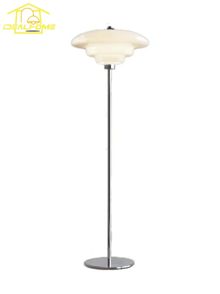 Afralia™ Cream Glass Bauhaus Floor Lamp LED E27 Minimalist UFO Style