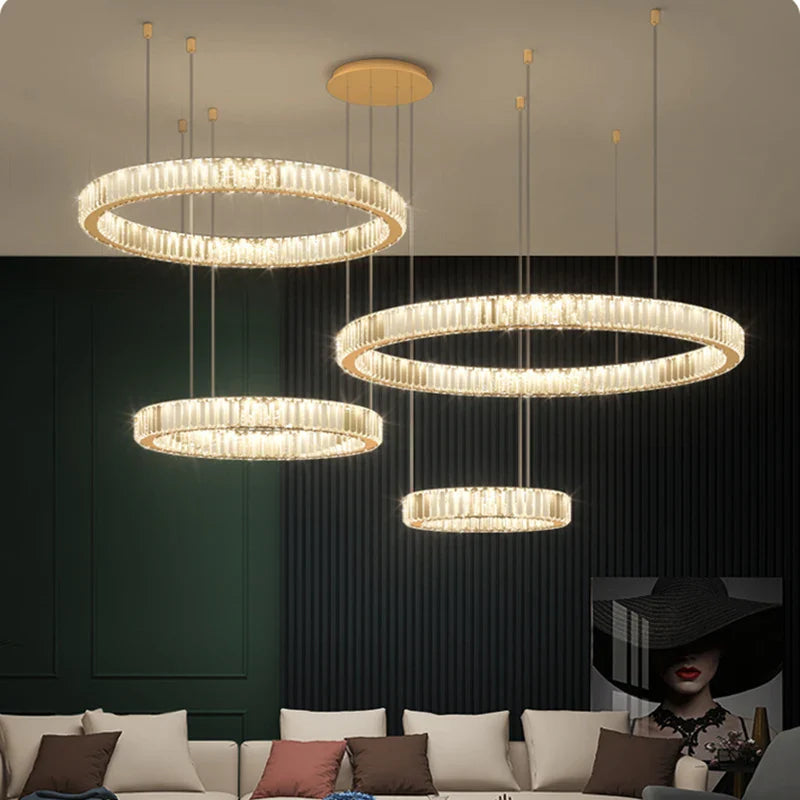 Afralia™ Luxury Steel Crystal Chandelier Dimmable LED Pendant Lights with Remote Control