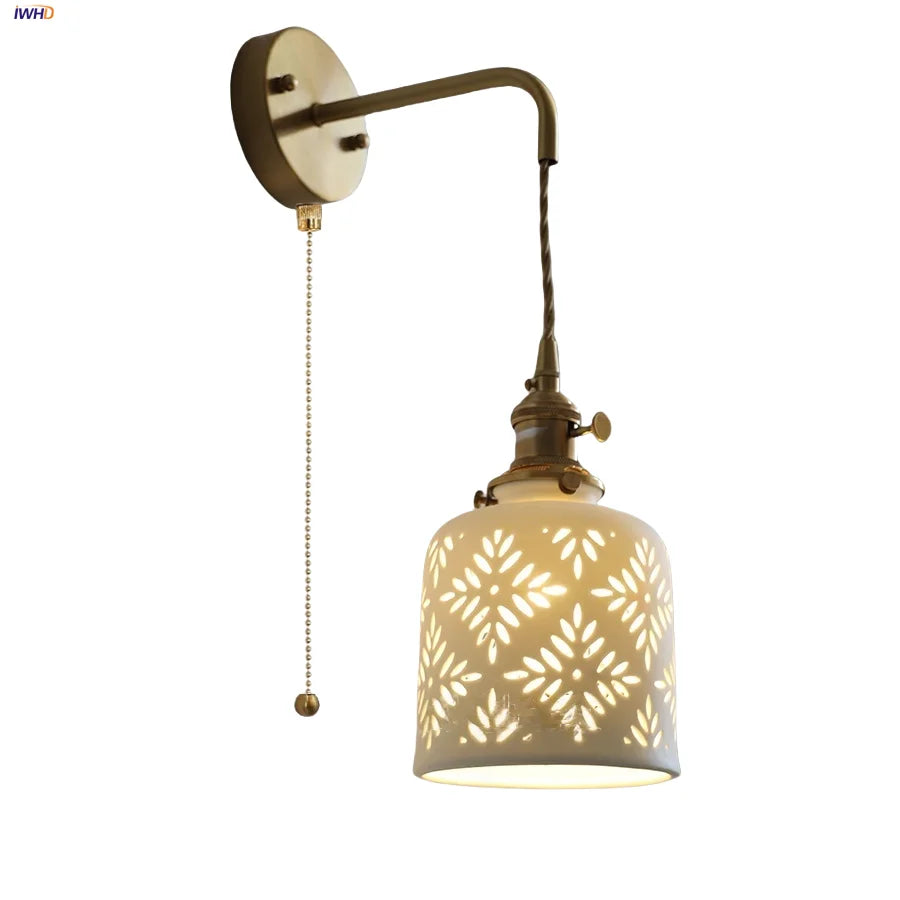Afralia™ Ceramic LED Wall Sconce Light Fixture with Pull Chain Switch