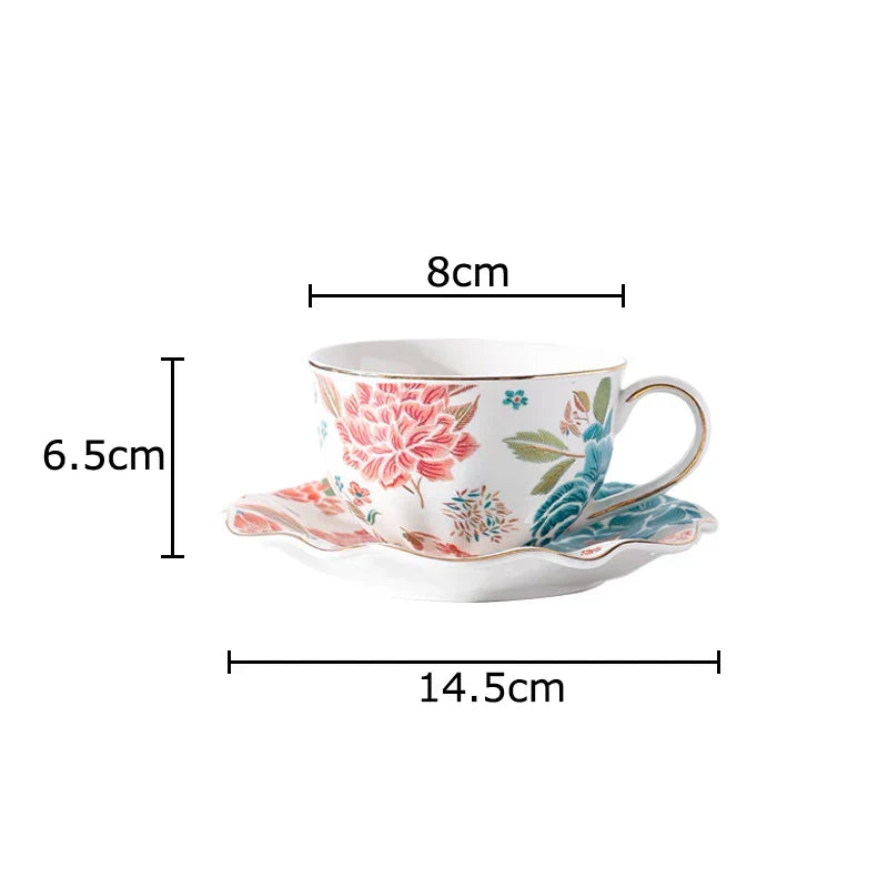 Afralia™ Painted Floral Teacup with Golden Edge - Porcelain Mug for Coffee and Tea