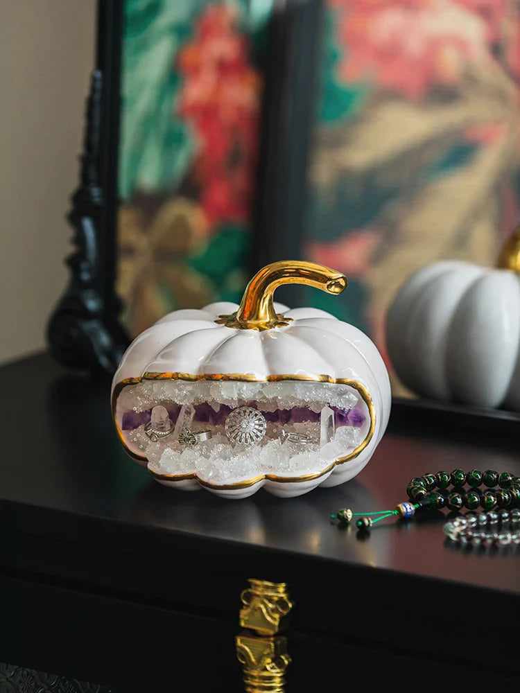 Afralia™ Crystal Pumpkin Sculpture Jewelry Storage Box & Home Decor