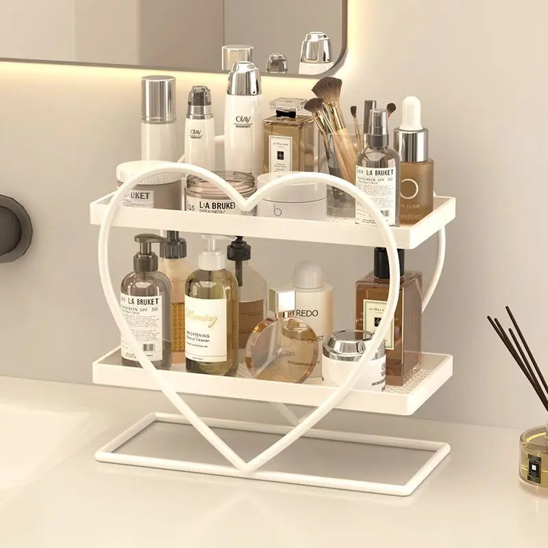 Afralia™ Golden Makeup Organizer Skin Care Products Dresser & Bathroom Shelf