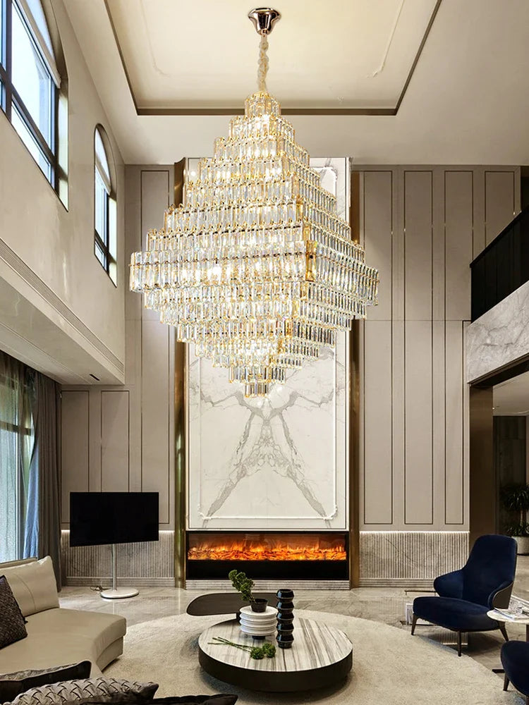 Afralia™ Square Pyramid Crystal Chandelier for Living Room & Hotel Lobby