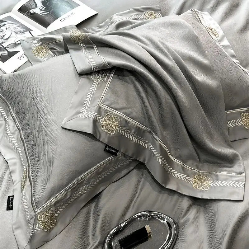 Afralia™ Luxury Embroidered Jacquard Bedding Set - Soft, Silky, Breathable Cotton Duvet Cover Set