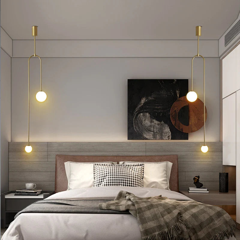 Afralia™ Nordic Glass Ball Brass Bedside Pendant Lamp for Bedroom, Living Room, and Restaurant