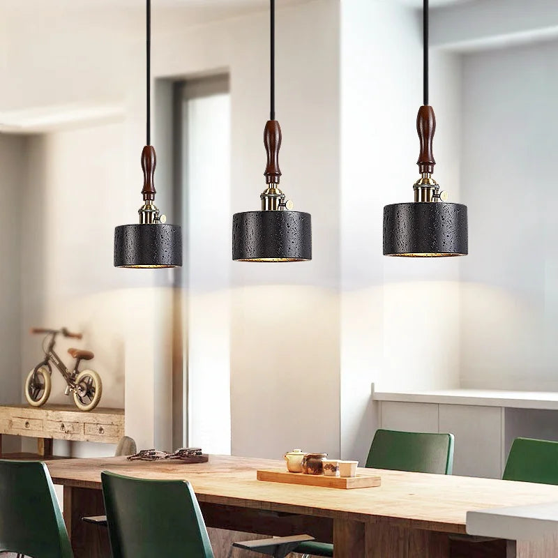 Afralia™ LED Pendant Lights Black Travertine Table Hanging Lamp for Bedroom Living Dining Room
