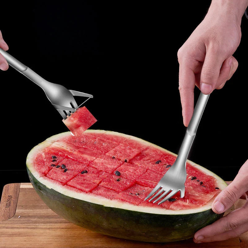 Afralia™ Watermelon Slicer Fork Stainless Steel Divider Cutter Kitchen Tool