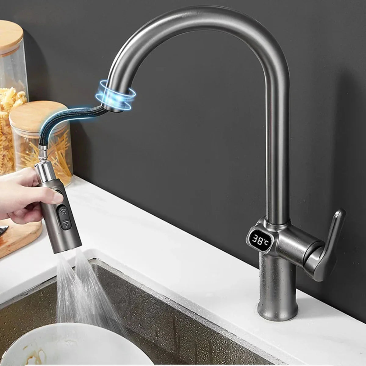 Afralia™ Touch-Screen Kitchen Faucet with Pull-Out Sprayer and Rotatable Design
