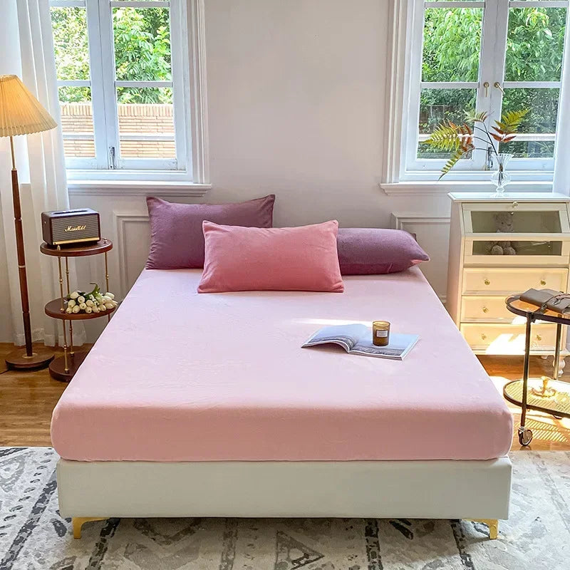 Afralia™ Cozy Flannel Queen Bed Sheet | Soft Fitted Coral Fleece Mattress Cover | Plush Winter Bedsheet