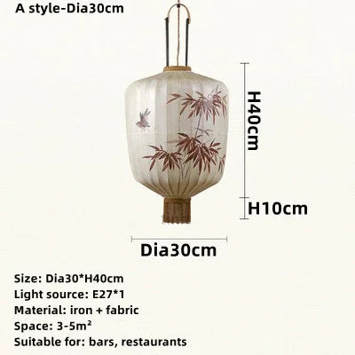 Afralia™ Handmade Japanese Lantern Painting Pendant Lamp Fabric Chandelier