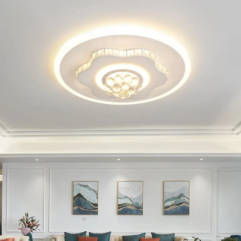 Afralia™ Modern Round LED Crystal Pendant Ceiling Lamp for Home Lighting