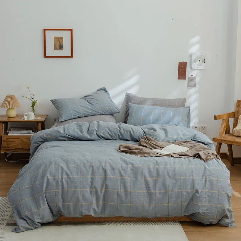 Afralia™ Pure Cotton Check Single Quilt Cover - Luxury Printed Duvet Queen - All Seasons