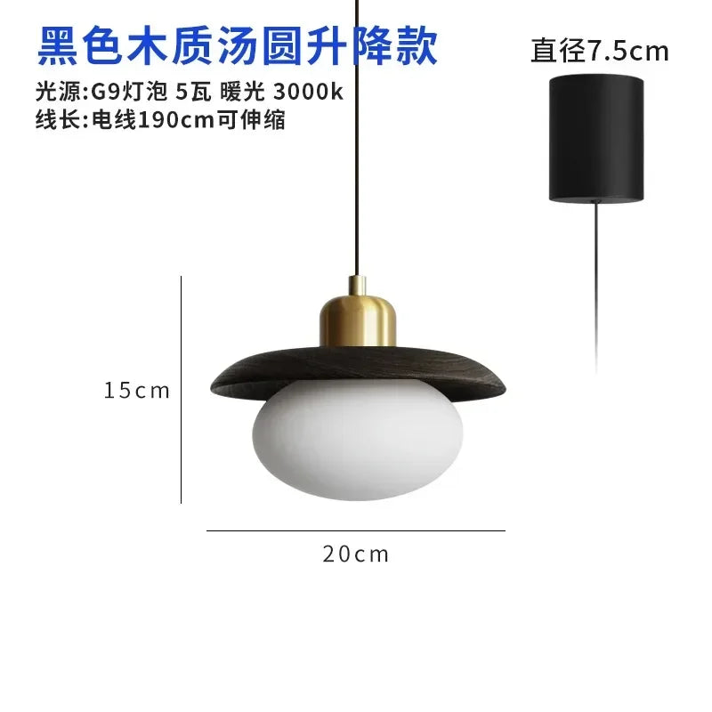 Afralia™ Vintage Black/Walnut Wood Copper Pendant Lights LED E27 Hanging Lamp