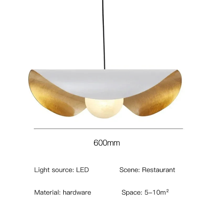 Afralia™ Lederam Manta Pendant: Industrial Black & Gold Ceiling Light with Lotus Leaf Design