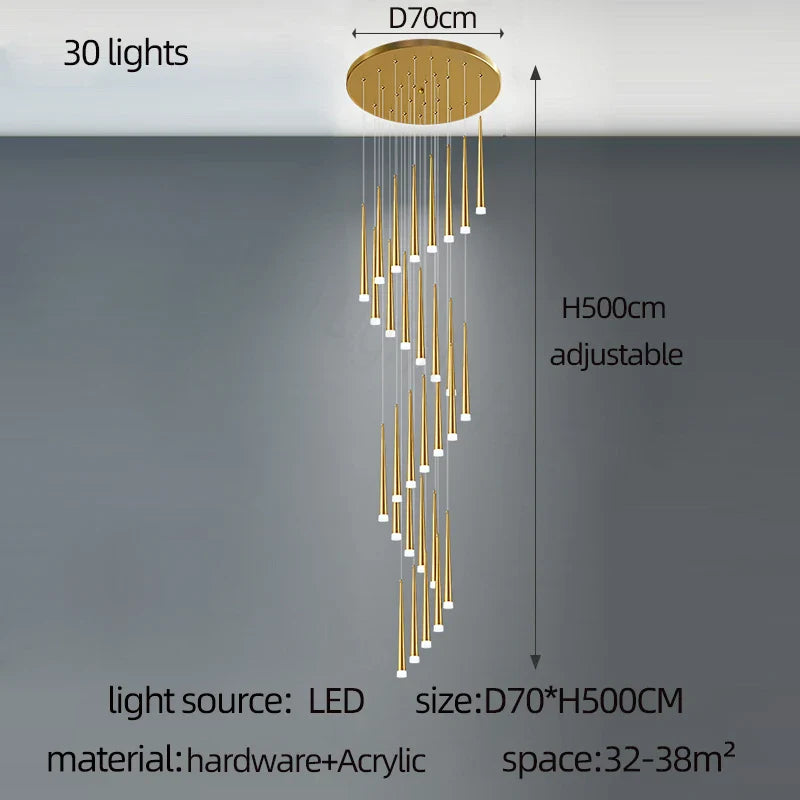 Afralia™ Golden LED Tapered Chandelier for Modern Living Room & Kitchen Lighting