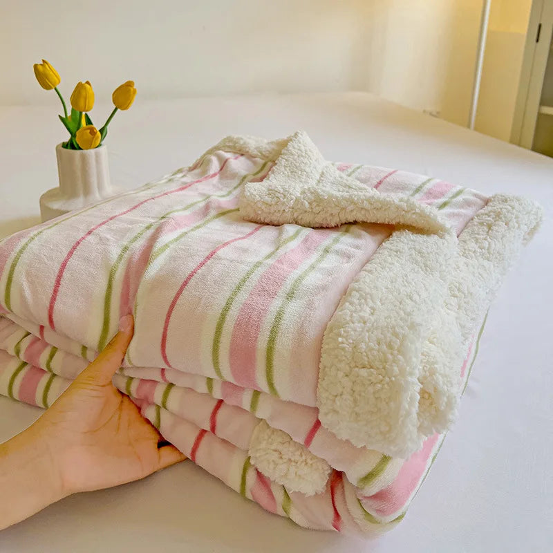 Afralia™ Striped Lamb Wool Blanket: Nordic Double-Layer Soft Decor for Office Bedroom