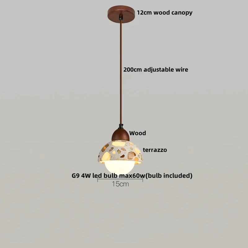 Afralia™ Terrazzo Stone LED Pendant Light - Brown Wood Wabi Sabi Decor