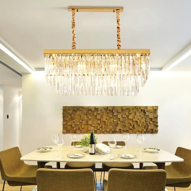 Afralia™ Square Metal LED Chandelier with K9 Crystal, Gold & Black Suspension Light