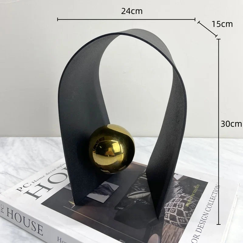 Afralia™ Golden Sphere Metal Arches Geometric Art Ornaments for Home Decor