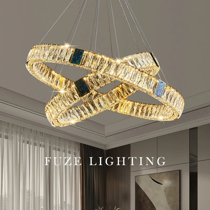 Afralia™ Round Shell LED Crystal Chandelier Living Room Light