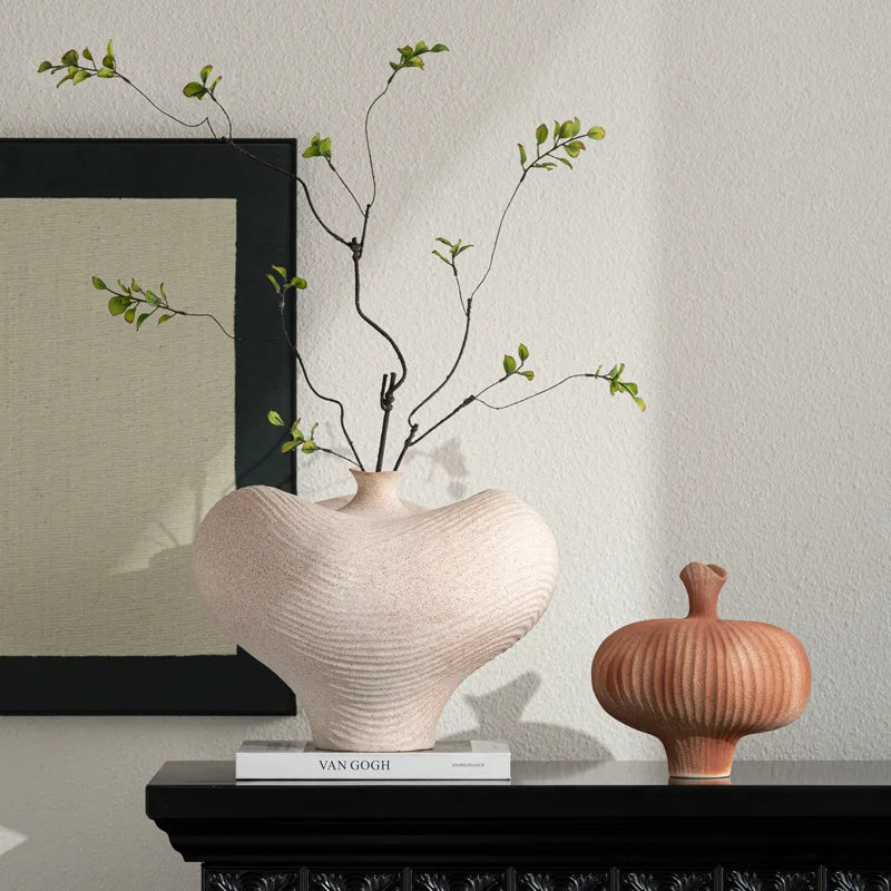 Afralia™ Geometric Abstract Ceramic Flower Vase Bottle - Handcrafted Home Decor Pottery