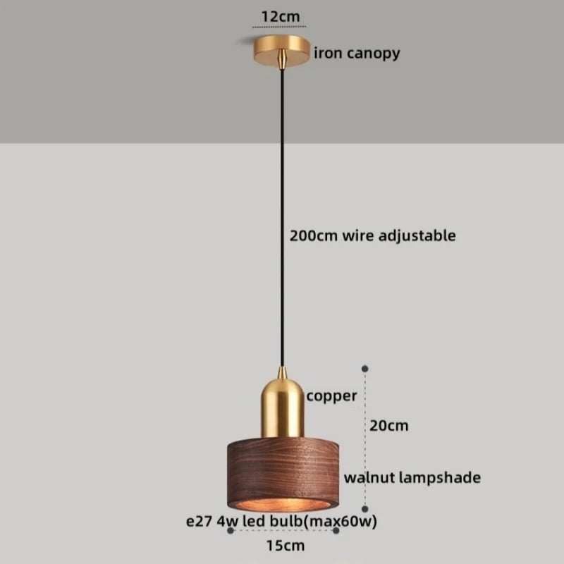 Afralia™ Nordic LED Pendant Light in Walnut Copper Finish for Bar Dining Living Room