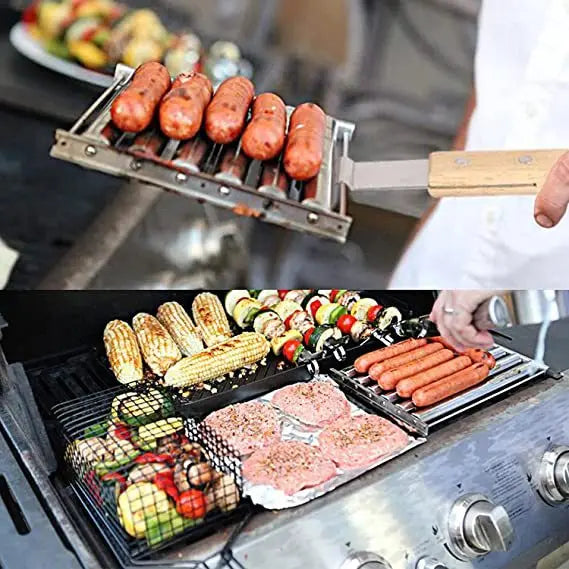 Stainless Steel BBQ Set with Grilling Grid & Sausage Roller Rack by Afralia™