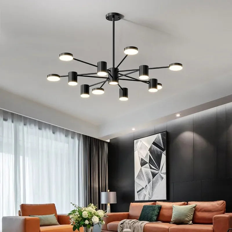 Afralia™ Sputnik Black Chandelier Pendant Lamp - Modern Nordic Ceiling Light for Living Room