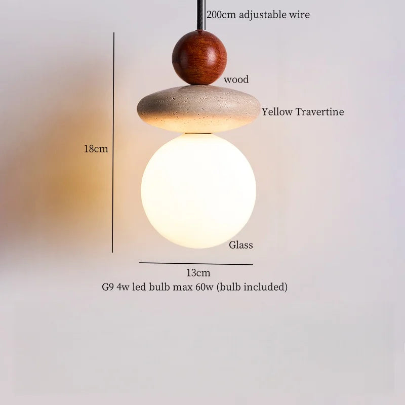 Afralia™ Yellow Travertine Cylinder Stone LED Pendant Lights for Interior Lighting