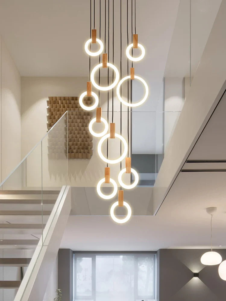 Afralia™ LED Wooden Staircase Chandelier Ceiling Lights - Modern Hanging Pendant Lamps