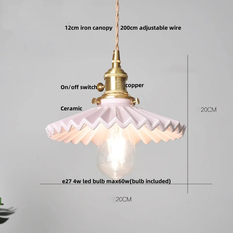 Afralia™ Ceramic LED Pendant Light Fixture Minimalist Wood Decor Hanging Lamp