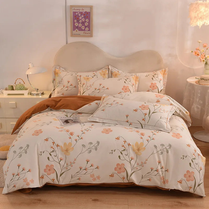 Afralia™ Flower Print Cotton Bedding Set: Warm & Cozy for Autumn/Winter comfort.