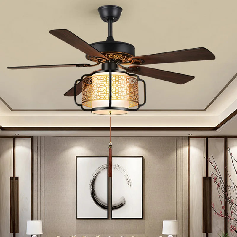 Afralia™ Retro Lantern Ceiling Fan Light Industrial Black Ventilator Lighting