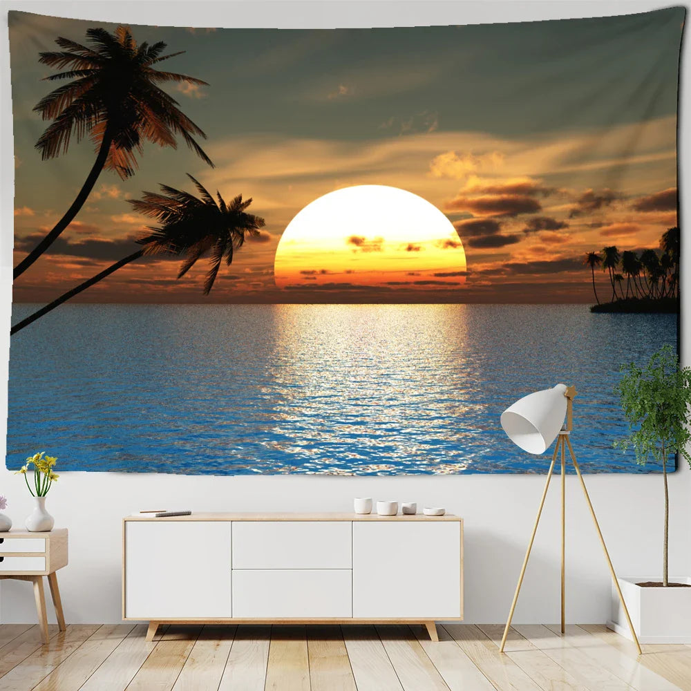 Afralia™ Sunset Seaside Landscape Tapestry Wall Hanging for Bohemian Hippie Decor