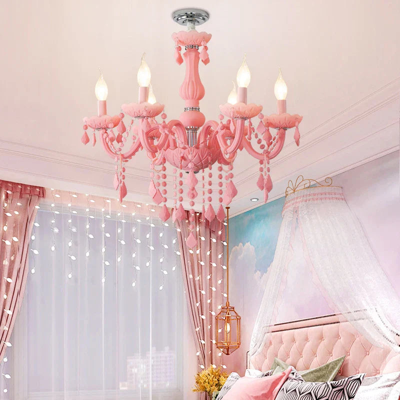 Afralia™ Pink Crystal Pendent Chandelier for Girls' Room and Living Space