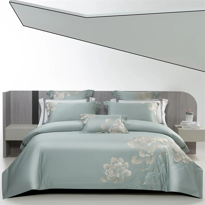 Afralia™ Luxury Flowers Embroidery Egyptian Cotton Bedding Set with 1400TC Quality