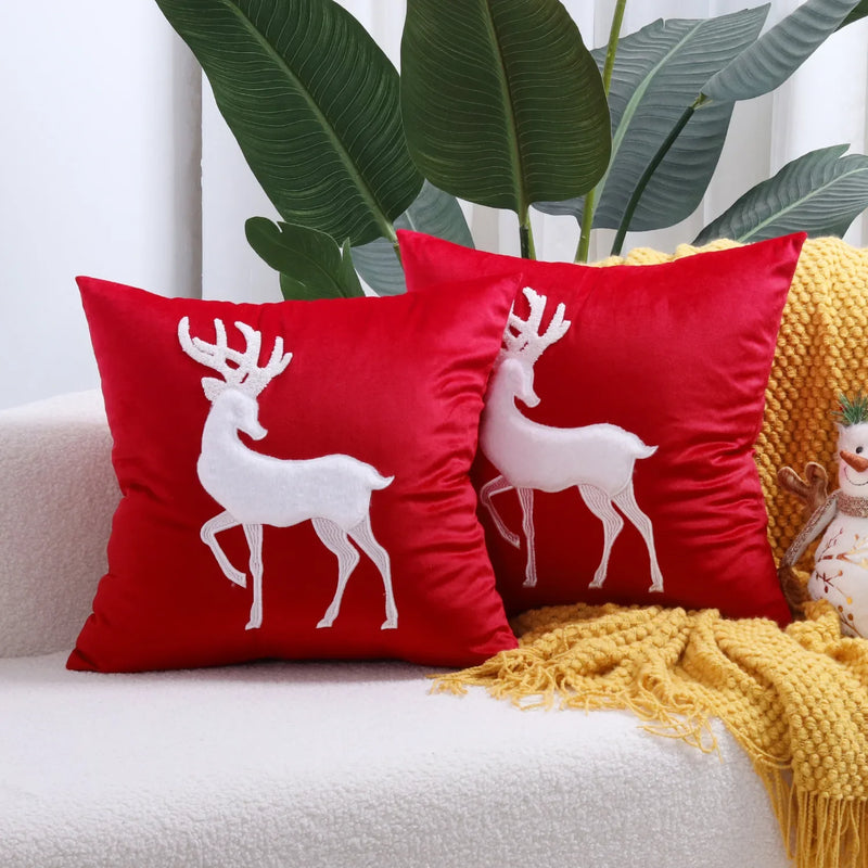 Afralia™ Christmas Elk Embroidered Pillow Cover 45x45cm Festive Decorative Cushion