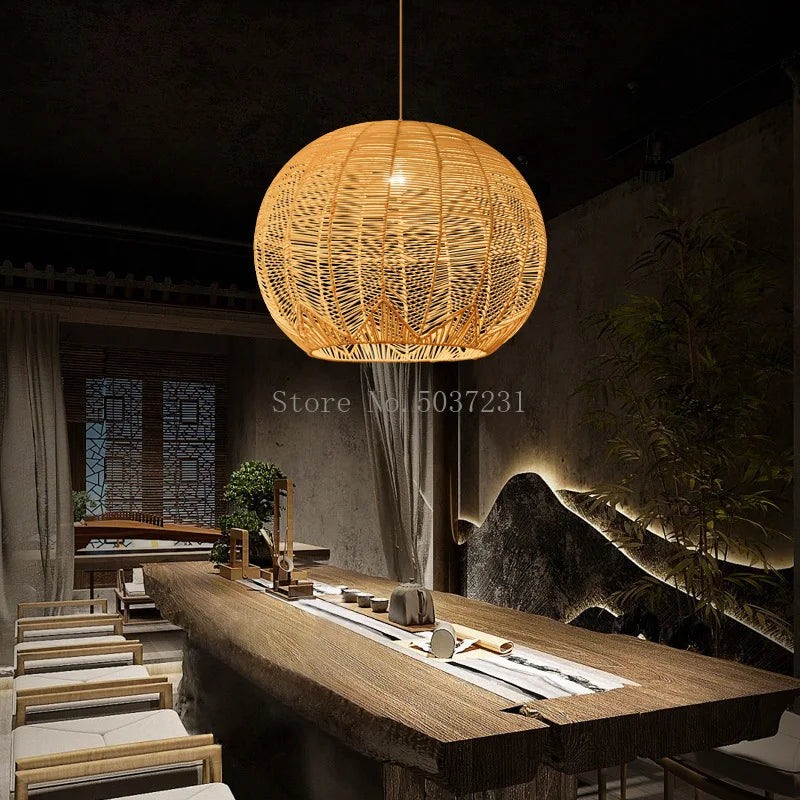 Afralia™ Zen Bamboo Pendant Light for Home Decor in Living Room and Restaurant