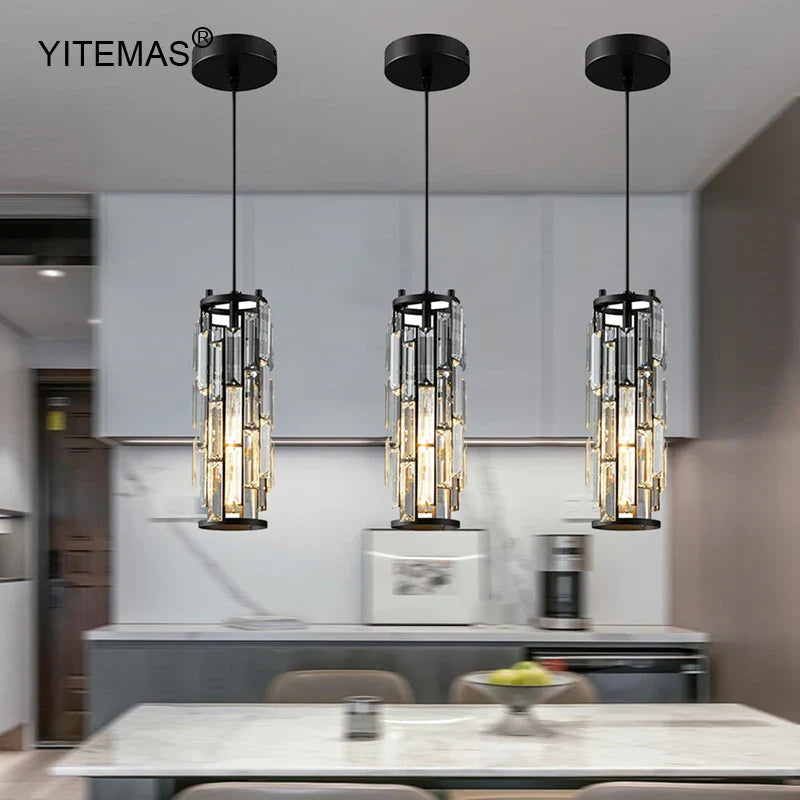 Afralia™ Crystal Mini Pendant Chandelier Gold/Black for Kitchen Dining Bedroom – Elegant Lighting Solution